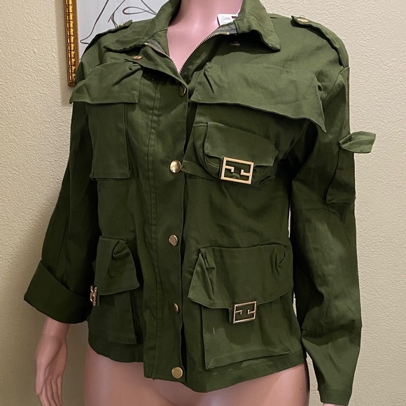 Olive Utility Jacket with Gold Accents - Picture 1 of 8